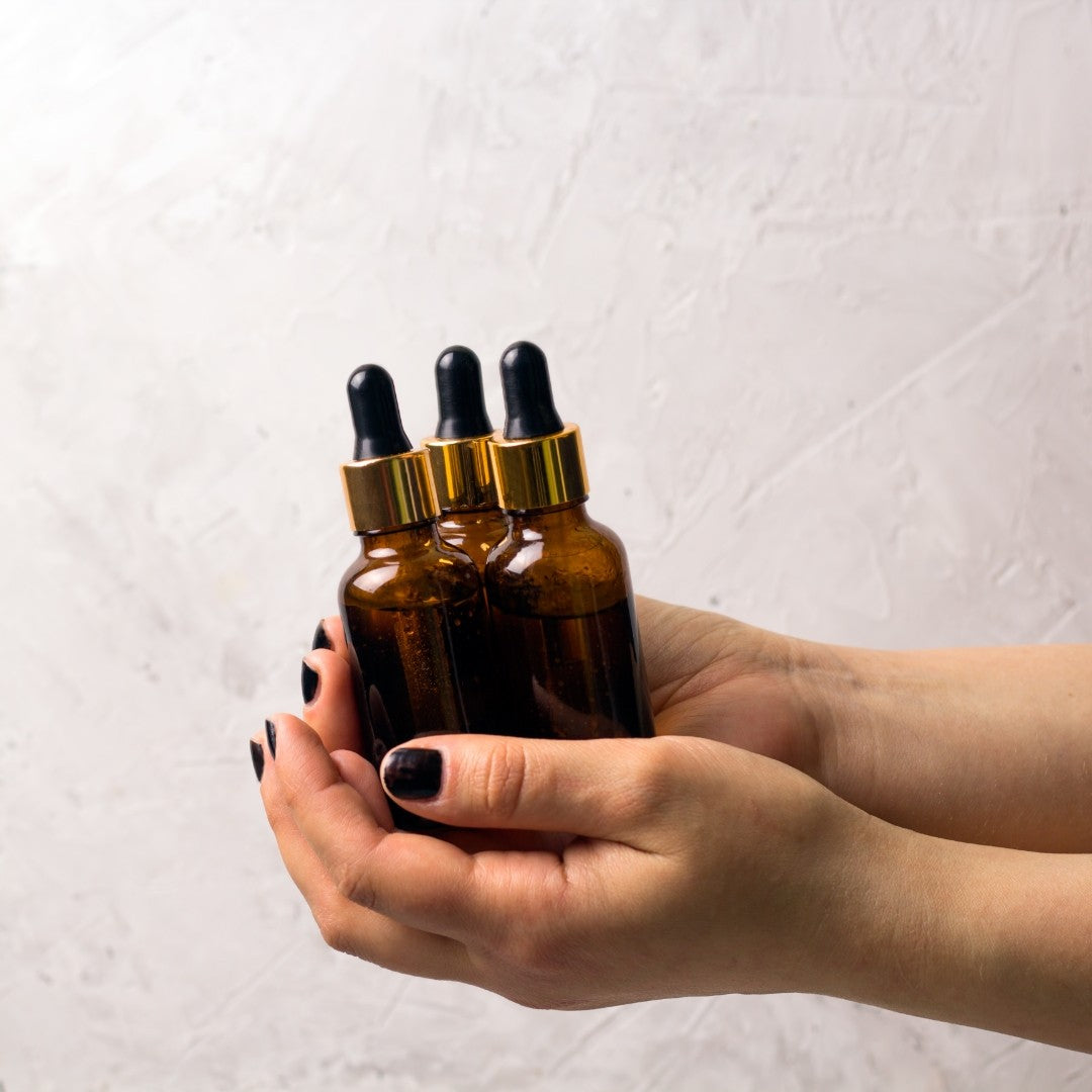 Amber Glass Bottles with Oil Dripper Closure